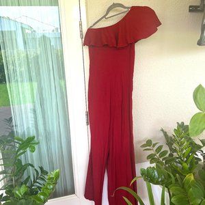 Wine Ruffle Jumpsuit